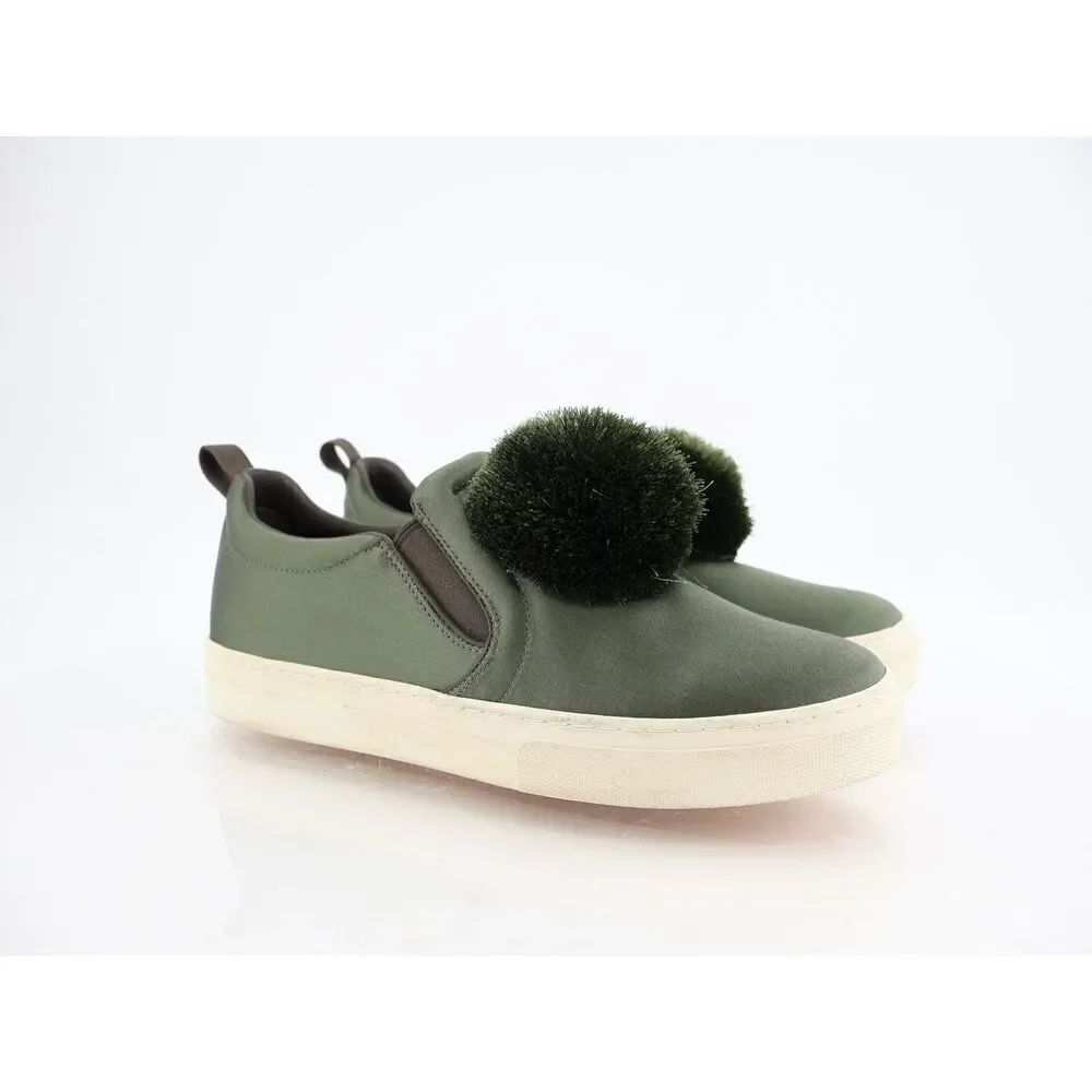 Tory Burch Daphne Pom Pom Luxe Platform Sneakers Size 10 M Green Satin Slip On